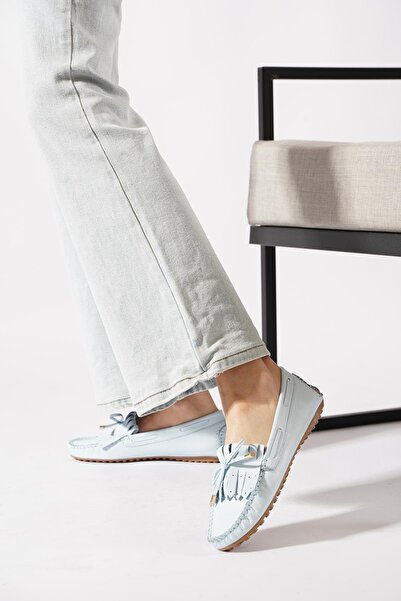 Moda Pie حذاء باليه للنساء من الجلد الأصلي مع مشبك شرابة من راستن باللون الأز...