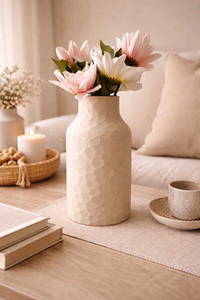 SteraDesign Modern Dekoratif Vazo 25 cm | Dokulu Tasarım Plastik Vazo | Salon...