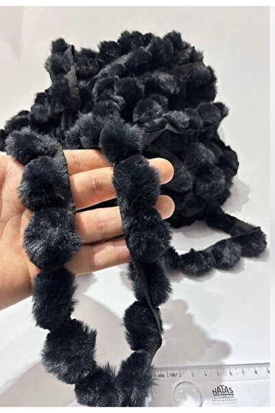 Poly Peluş pon pon / siyah peluş pon pon şerit / peluş şerit 1 metre
