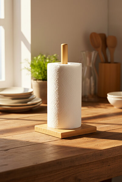 Amandus Block - Bamboo Roll Paper Towel Holder Napkin Holder Table Top Vertic...
