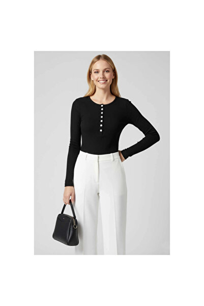 NUVIRAA Μπλούζα με κουμπωτά λεπτομέρειες Μαύρη T4343