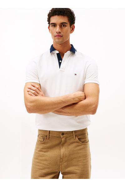 Tommy Hilfiger Beyaz Erkek Polo T-Shirt MW0MW41605YBL_PIQUE GRAFIC COLLAR R