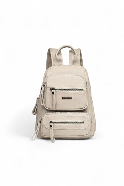 21Kbarcelona Beige Women's Backpack with Logo Detail Brc-1929