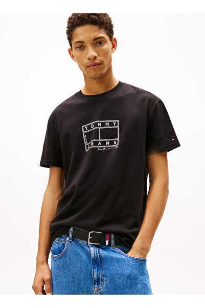 Tommy Jeans Bisiklet Yaka Baskılı Siyah Erkek T-Shirt DM0DM22317BDS Siyah T-S...