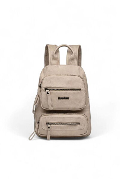 21Kbarcelona Dark Beige Women's Backpack with Logo Detail Brc-1929