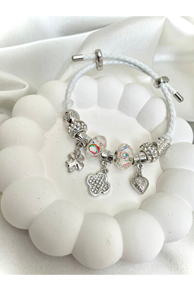 stainless steell Yonca Çiçek Kalp Figürlü Charm Bileklik