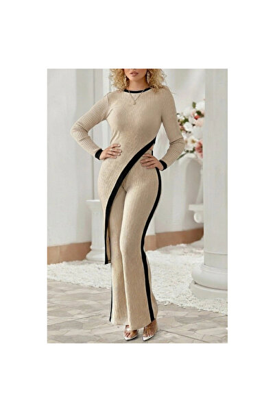 A&WİSE Women's Long Sleeve Crew Neck Asymmetrical Cut Blouse Raised Camisole ...