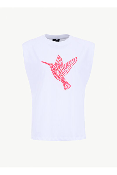 Fabrika Bisiklet Yaka Baskılı Beyaz Kadın T-Shirt F6SL-TST0251