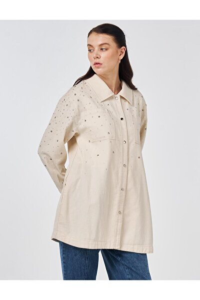 Kayra Trok Baskılı Non Denim Ceket Krem