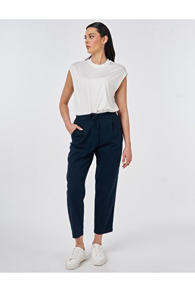 Kayra High Waist Gabardine Trousers Dark Navy Blue