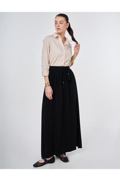 Kayra Partly Stitched Rayon Skirt Black