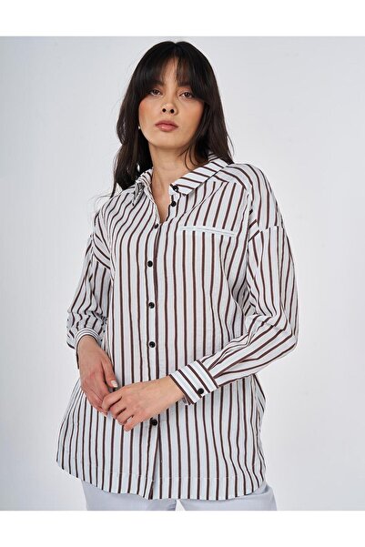 KYR Stripe Pattern Viscose Tunic Dark Brown