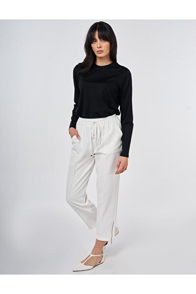 Kayra Zippered Cuffed Carrot Cut Trousers Ecru