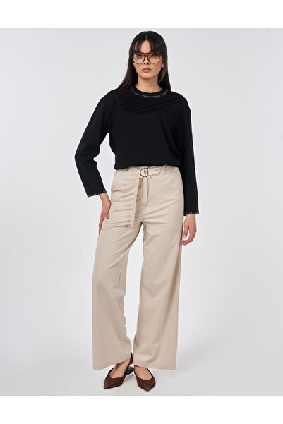 KYR Metal Buckle Rayon Trousers Stone