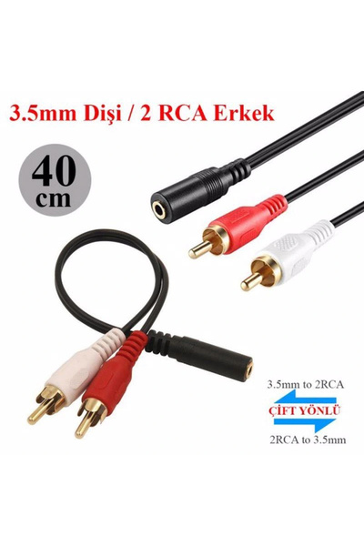 Voltaj 3.5mm Stereo Dişi 2 x RCA Erkek (M) Ses Kablosu
