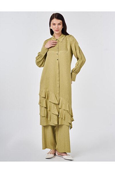 Kayra Jacquard Double Suit Set in Oil Green