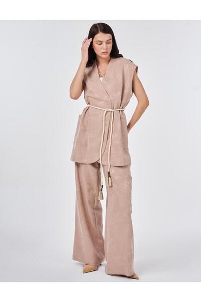 Kayra Modal Vest Suit with Rope Belt Nude