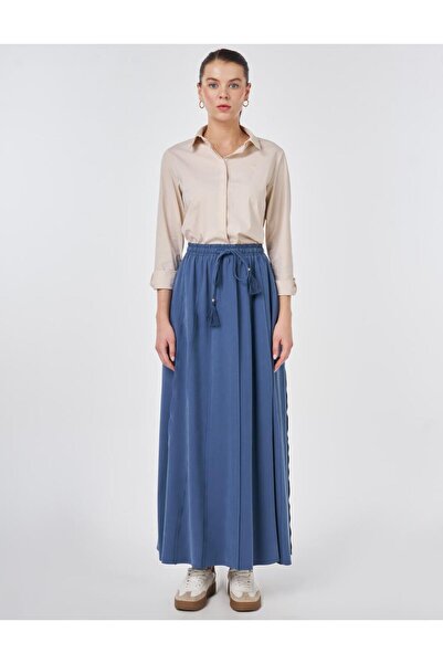 Kayra Partly Stitched Rayon Skirt Indigo