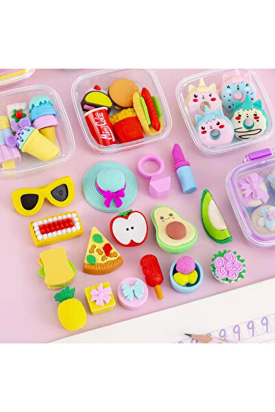 1way Small boxes containing erasers in various shapes