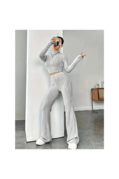 GENİRA Women's Long Sleeve Turtleneck Crop and Trousers Hooded Camisole Doubl...