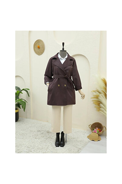 A&WİSE Bolero Detailed Buttoned Mid-Length Trench Coat - Plum