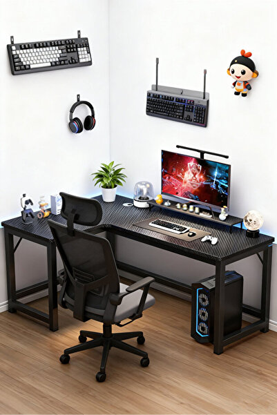Enjoylifeme Left L-Shaped Gaming Table, Carbon Fiber Surface Office Desk Offi...