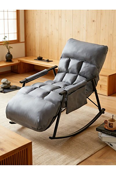 Enjoylifeme كرسي هزاز عصري مريح للمنزل، مسند ظهر مرتفع معدني، مع حقيبة تخزين ...