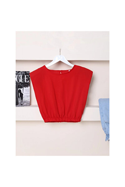 trend_ermege بلوزة بأكتاف مبطنة وخصر مطاطي - أحمر