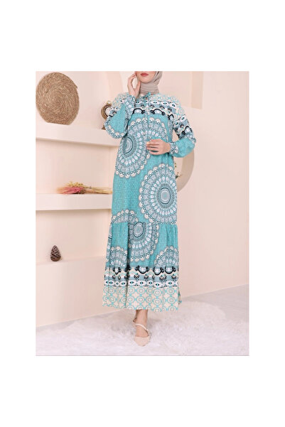 ALPACO Piece Patterned Lace-Up Sleeve Elastic Dress -Mint