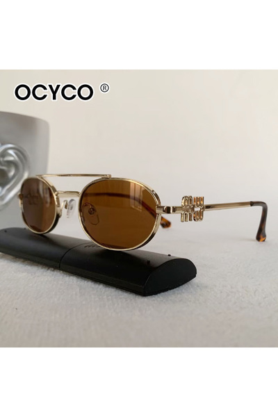 Choice Brown Fashion Small Frame Sunglasses for Women Brand Designer Metal Do...