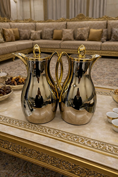 Palaces Elegance Thermos Set, Silver & Gold, 1 Liter Tea, 1 Liter Coffee