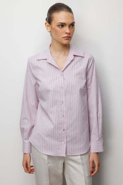 Ekol Çizgi Desenli Polo Yaka Pamuklu Gömlek