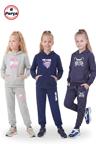 panios kids Set de trening pentru fete din 6 piese cu buzunare cangur, glugă ...