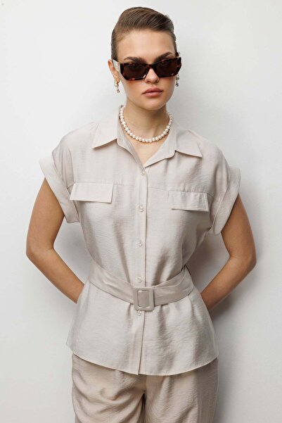 Ekol Beli Kemerli Kısa Kollu Bluz