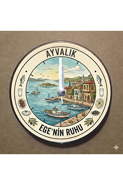 BK Design Ayvalık Temalı Magnet Saat Buzdolabı Süsü Duvar Saati 10,5cm MS2010