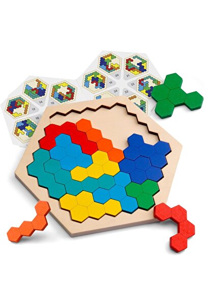 Arabest Wooden Hexagon Puzzle - Shape Block Tangram Puzzle Toy Geometry Logic...
