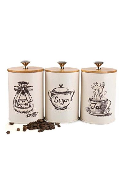 Arabest 3-Pc Metal Canister Set with Bamboo Lids - 25oz Vintage Storage Conta...