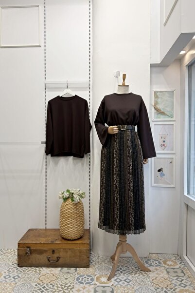 Faya Boutique Yeşil Geçişli Piliseli Şifon Etek