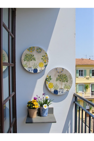 unique florya 2'li Set Duvar Tabağı Küçük Boy Limon Temalı Dekoratif Balkon D...