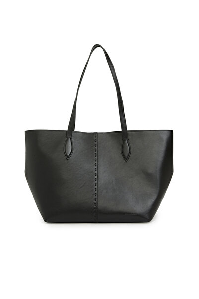 George Hogg Siyah Saraç Detaylı Kadın Deri Alışveriş Çantası