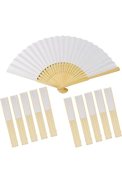 Generic ١٠ مراوح يدوية قابلة للطي مصنوعة من الخيزران، مروحة يدوية على الطراز ...