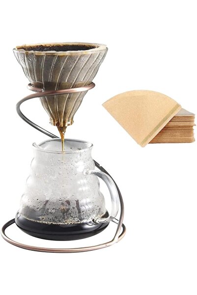 Generic طقم ماكينة تحضير القهوة بالتقطير، يتضمن قمع تقطير زجاجي، وحامل معدني ...