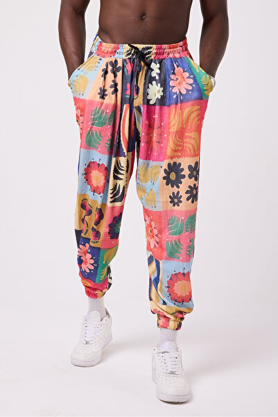 Superbluemexico Unisex Street Style Printed Wrinkled Sports Baggy Trousers