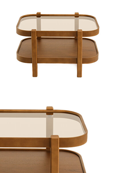 Eymense Togo Camlı Yan Sehpa Ceviz