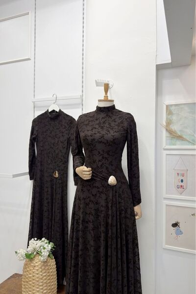 Faya Boutique Kahverengi Mirale Tül Elbise