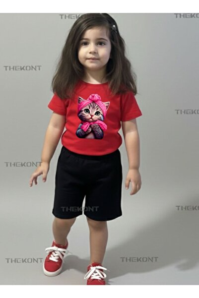 THEKONT SET PENTRU COPII ŞORTURI-TRICOU ŞEKER KEDİ