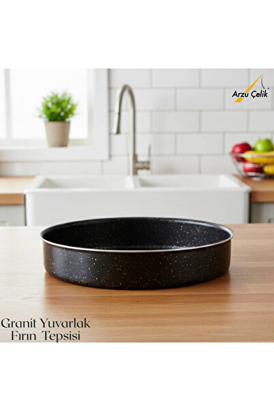 Arzu Çelik 28 cm Granite Round Baking Tray - Black