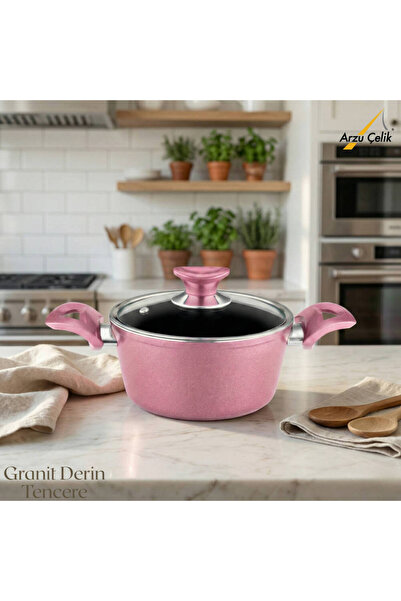 Arzu Çelik 18 cm Granite Deep Pot Glass Lid - Purple