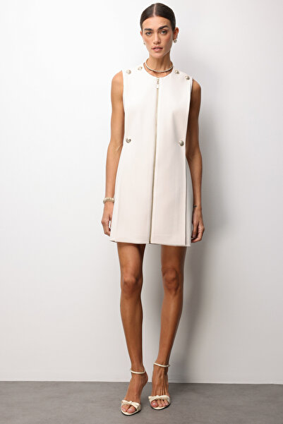 Ekol Süs Düğmeli Fermuarlı Midi Elbise