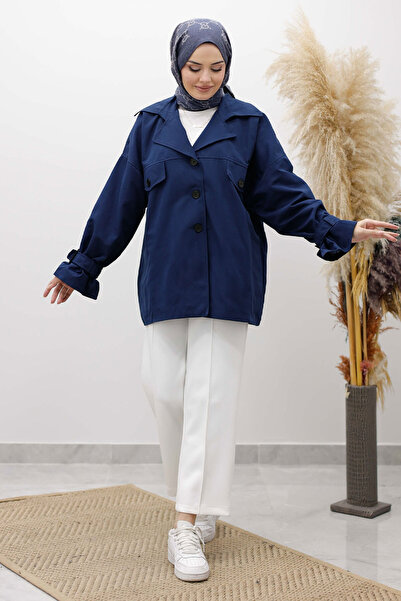 Tesettür Dünyası Apolet Detailed Double-Breasted Collar Trench Coat Tsd260128...